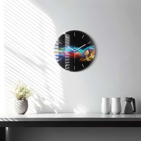Round glass wall clock Abstract colorful lines