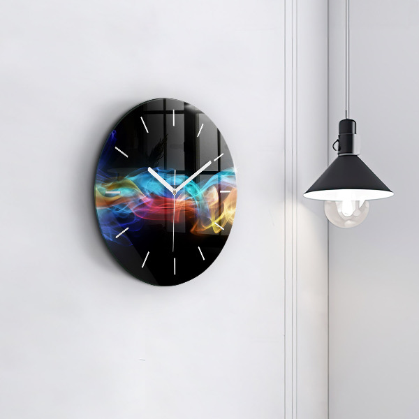 Round glass wall clock Abstract colorful lines
