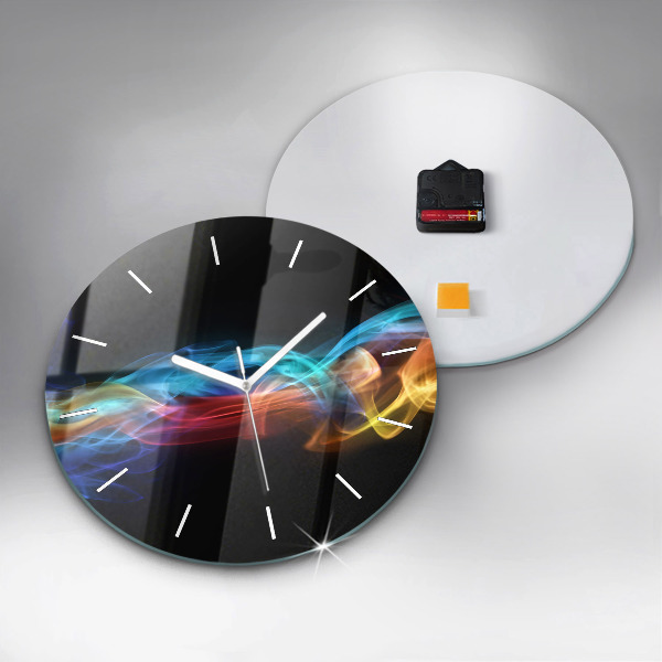 Round glass wall clock Abstract colorful lines