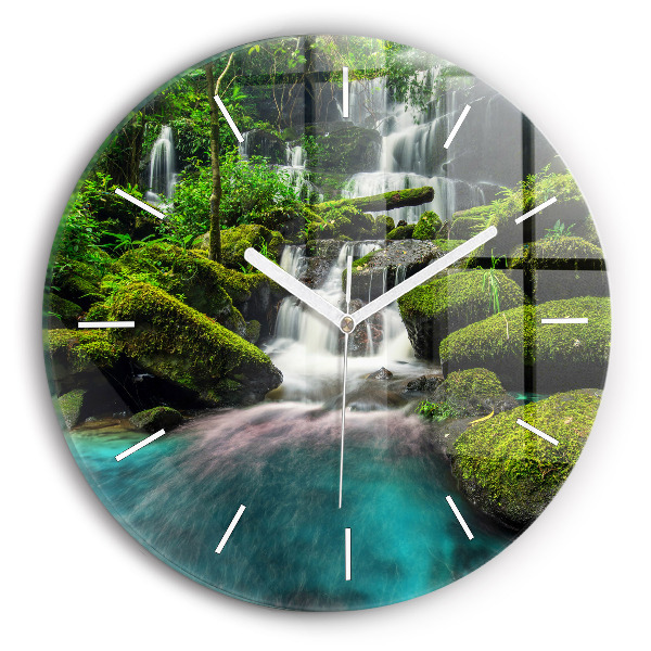 Round glass wall clock Waterfall Thailand