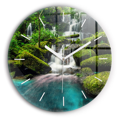 Round glass wall clock Waterfall Thailand
