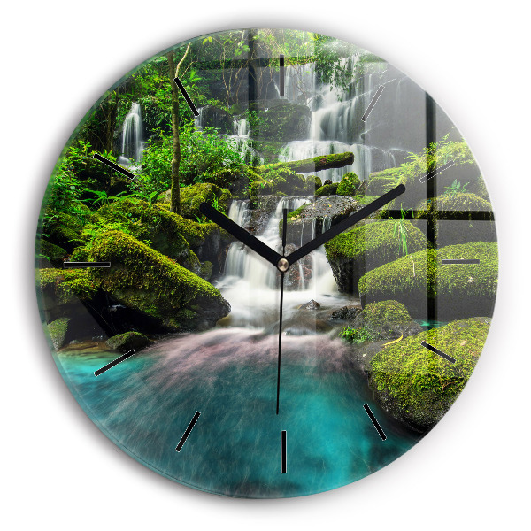 Round glass wall clock Waterfall Thailand