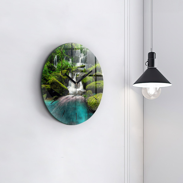 Round glass wall clock Waterfall Thailand