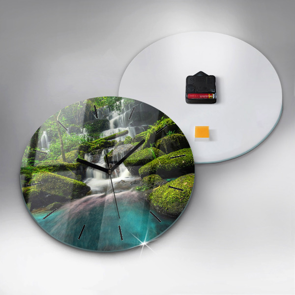 Round glass wall clock Waterfall Thailand