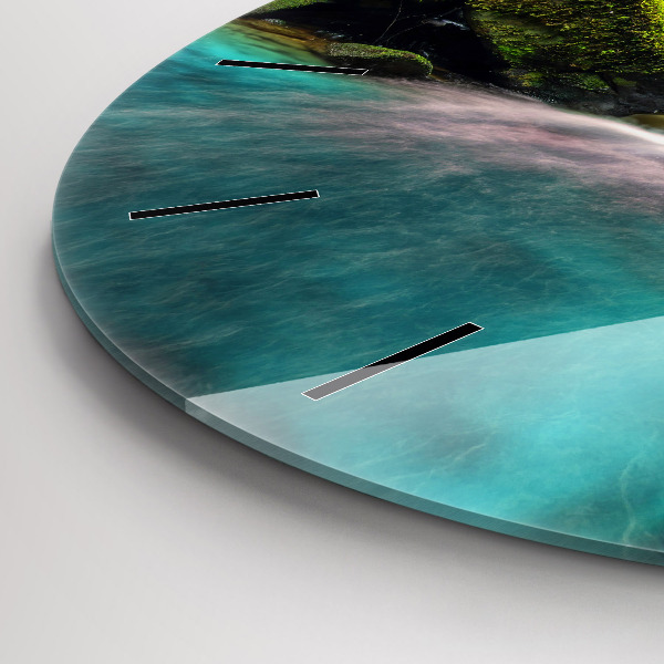 Round glass wall clock Waterfall Thailand
