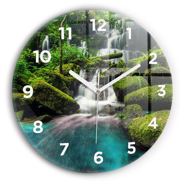 Round glass wall clock Waterfall Thailand