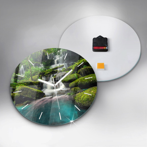 Round glass wall clock Waterfall Thailand