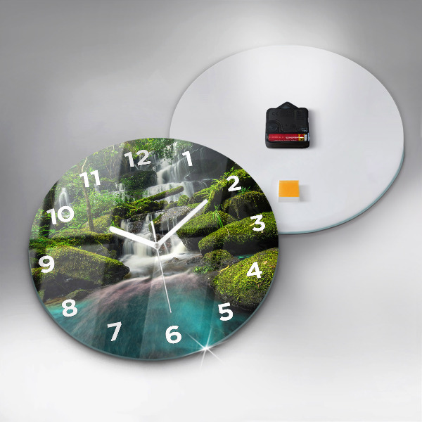Round glass wall clock Waterfall Thailand