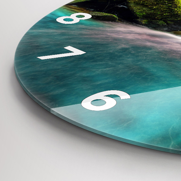 Round glass wall clock Waterfall Thailand