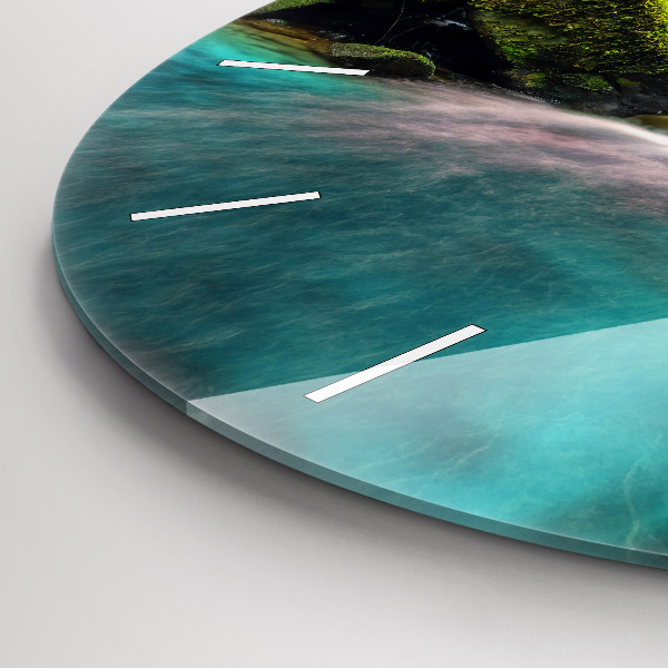 Round glass wall clock Waterfall Thailand
