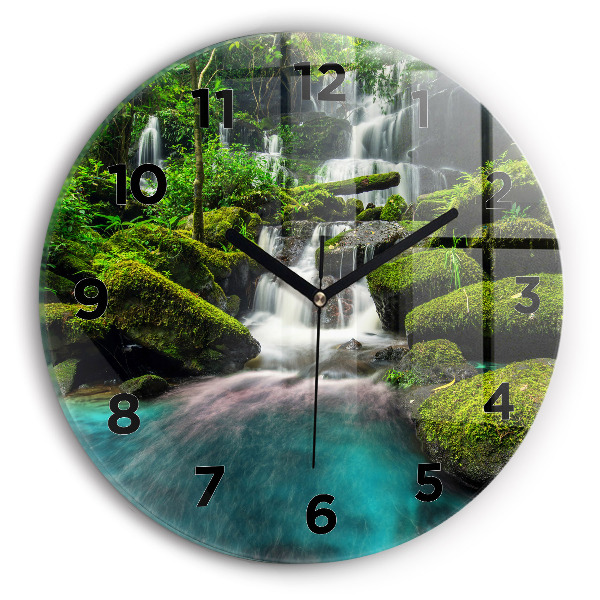 Round glass wall clock Waterfall Thailand