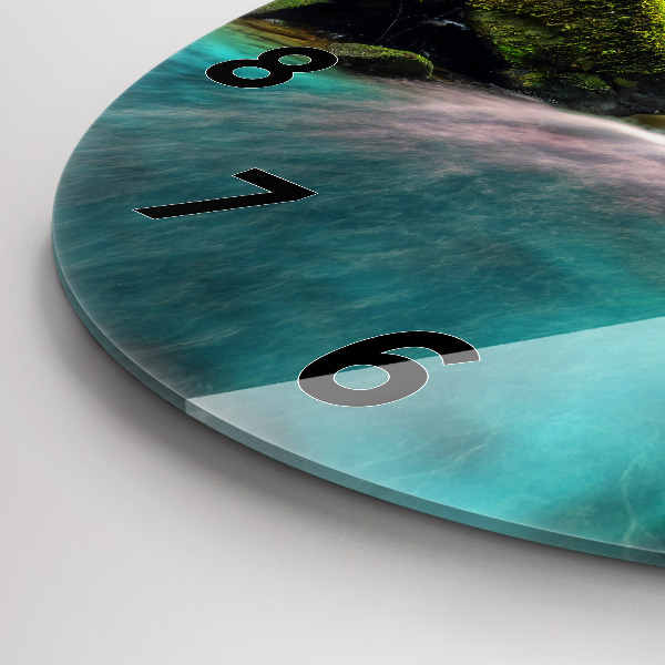 Round glass wall clock Waterfall Thailand