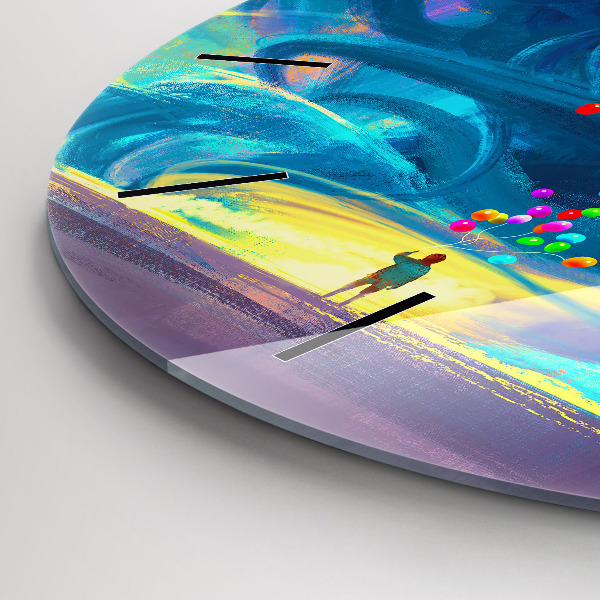 Round glass wall clock Baby and balloons