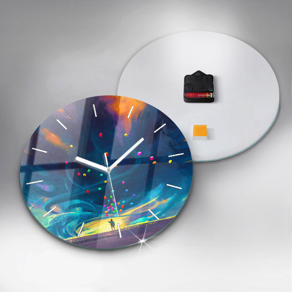 Round glass wall clock Baby and balloons