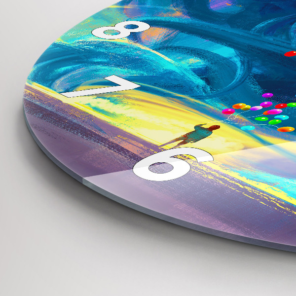 Round glass wall clock Baby and balloons