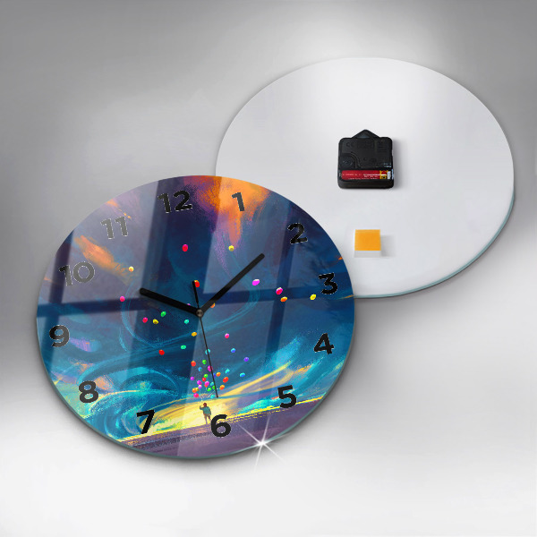 Round glass wall clock Baby and balloons