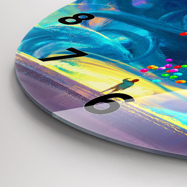 Round glass wall clock Baby and balloons