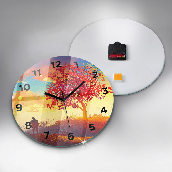 Round glass wall clock Autumn Landscape