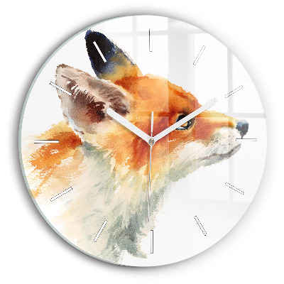 Round glass wall clock Watercolor young fox