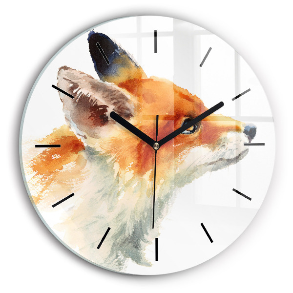 Round glass wall clock Watercolor young fox