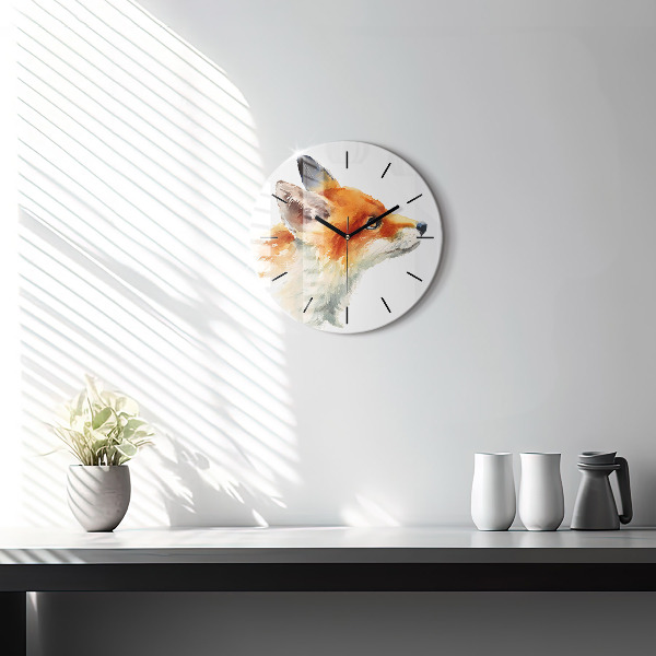 Round glass wall clock Watercolor young fox