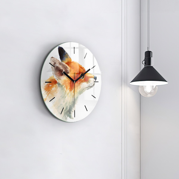 Round glass wall clock Watercolor young fox