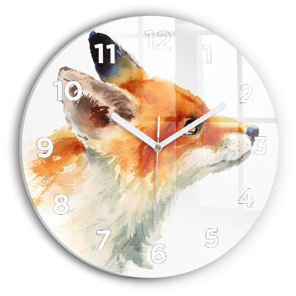 Round glass wall clock Watercolor young fox