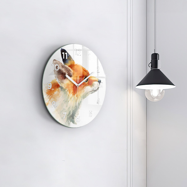 Round glass wall clock Watercolor young fox