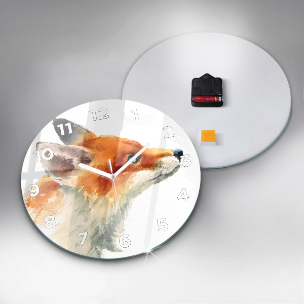 Round glass wall clock Watercolor young fox
