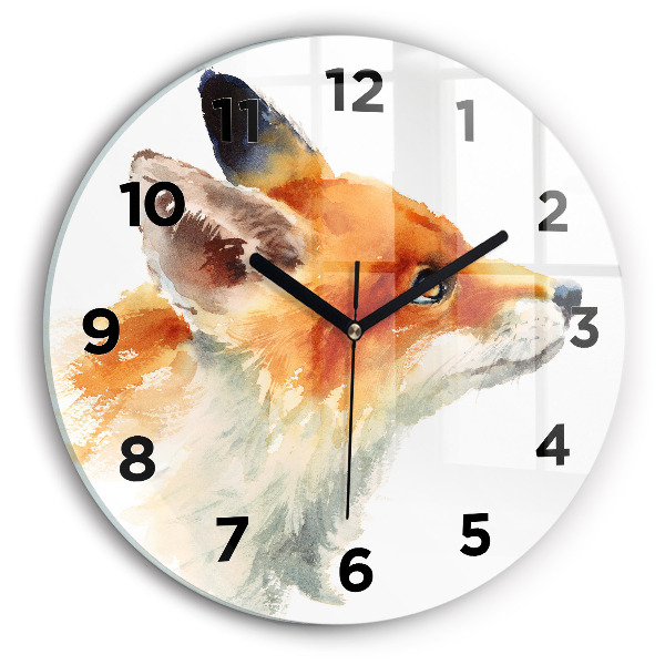 Round glass wall clock Watercolor young fox