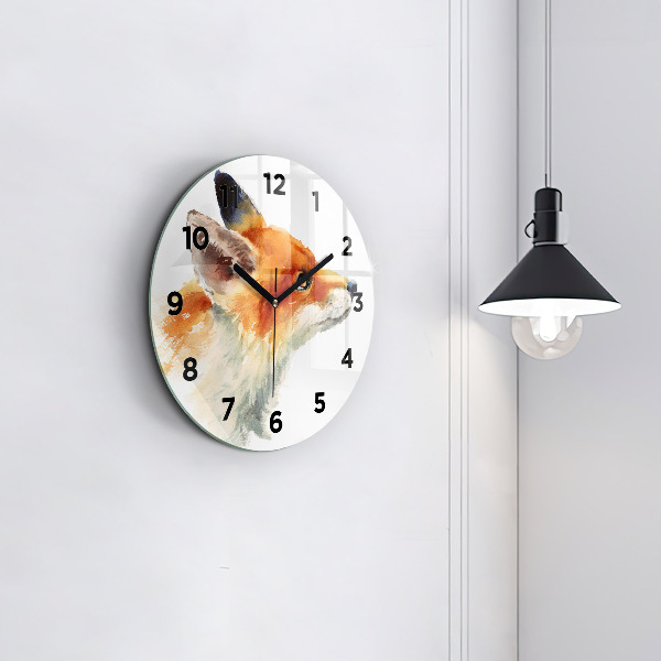 Round glass wall clock Watercolor young fox