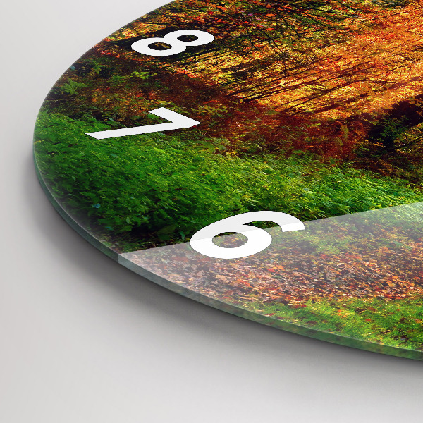 Round glass wall clock Autumn forest scenery