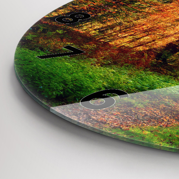 Round glass wall clock Autumn forest scenery