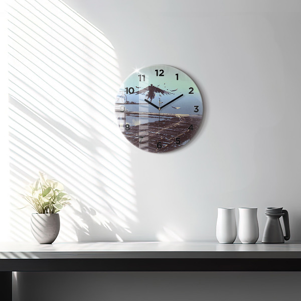 Round glass wall clock Angel, Bridge and Bicycle
