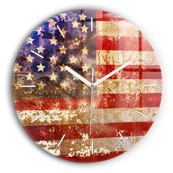 Round glass wall clock Vintage USA Flag