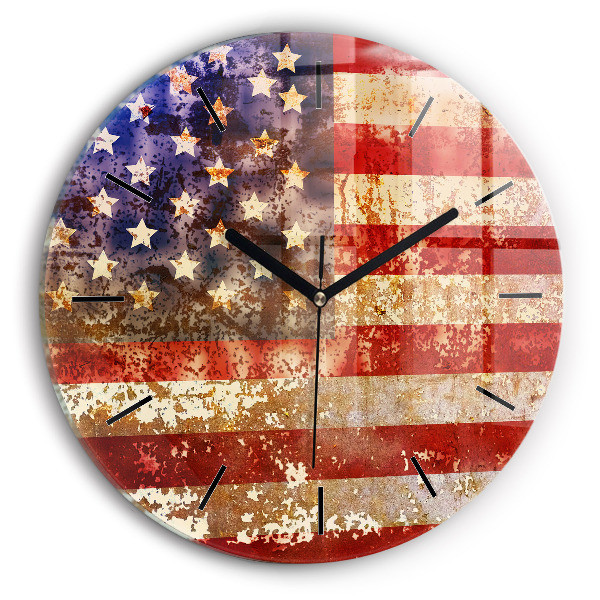 Round glass wall clock Vintage USA Flag