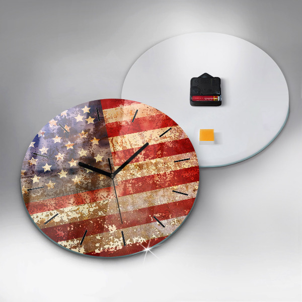 Round glass wall clock Vintage USA Flag