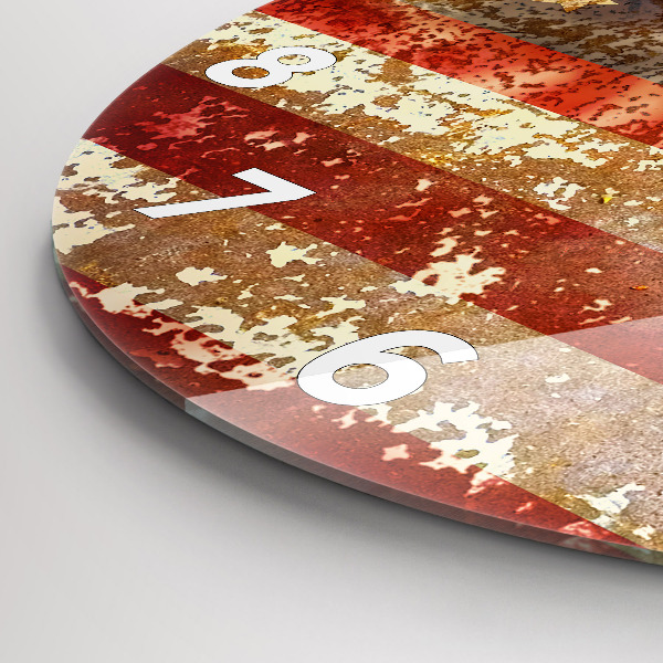 Round glass wall clock Vintage USA Flag