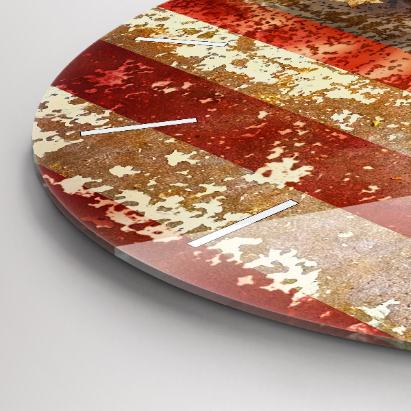 Round glass wall clock Vintage USA Flag