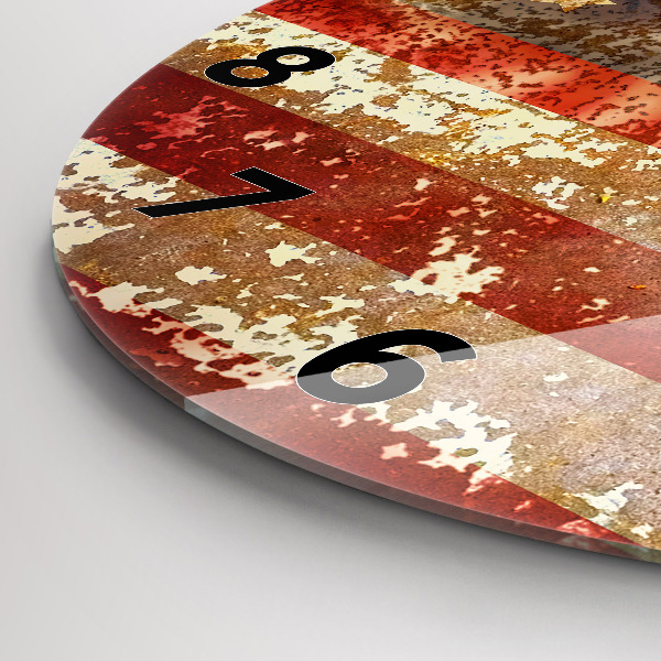 Round glass wall clock Vintage USA Flag