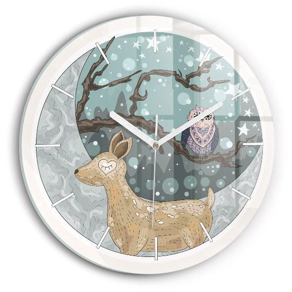 Round glass wall clock Nocturnal Animals and the Moon