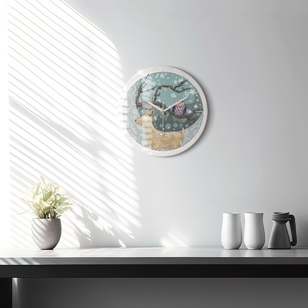 Round glass wall clock Nocturnal Animals and the Moon
