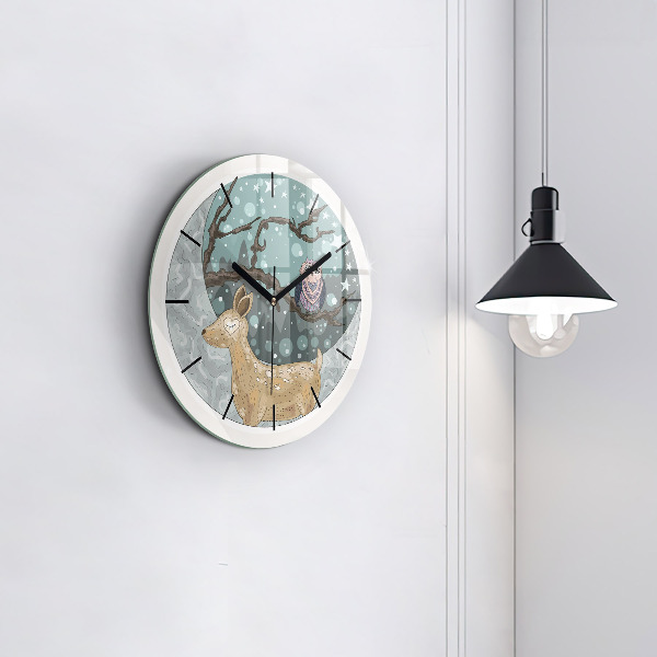 Round glass wall clock Nocturnal Animals and the Moon