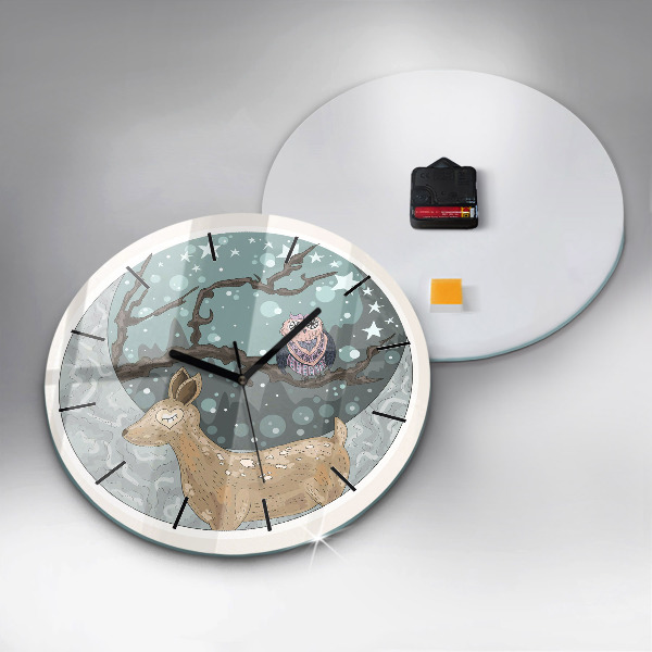 Round glass wall clock Nocturnal Animals and the Moon