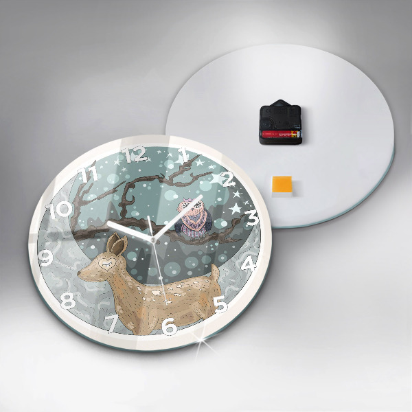 Round glass wall clock Nocturnal Animals and the Moon