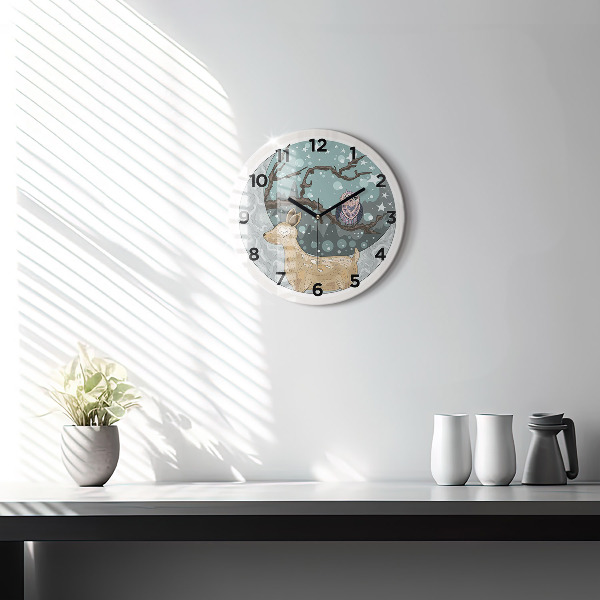 Round glass wall clock Nocturnal Animals and the Moon