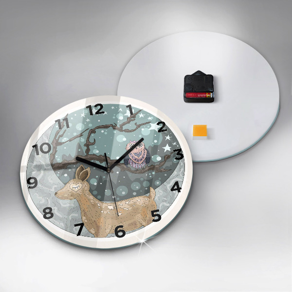 Round glass wall clock Nocturnal Animals and the Moon