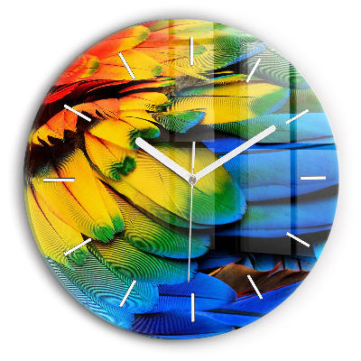Round glass wall clock Colorful bird wings
