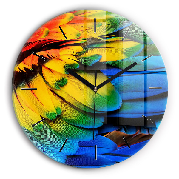 Round glass wall clock Colorful bird wings