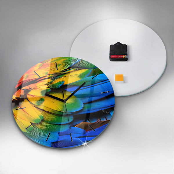 Round glass wall clock Colorful bird wings